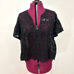 Nora Pucci Italy Crochet Blouse With Puff Sleeves sz L